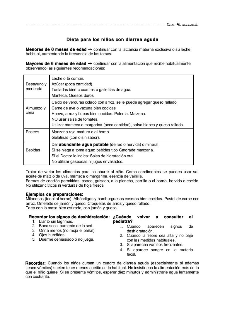 Dieta para ninos con diarrea y vomitos
